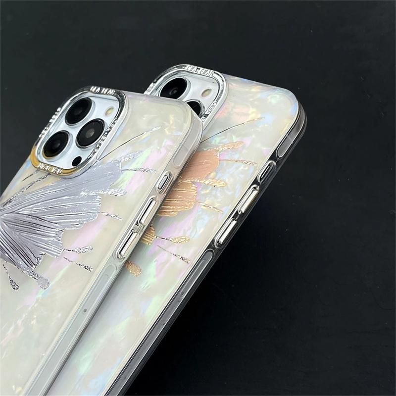 Koreansk Luksus Plating Glitter Butterfly Shell Mønster Telefonveske For iPhone 15 14 13 12 Pro Max 11 Lens Protective Bumper Cover