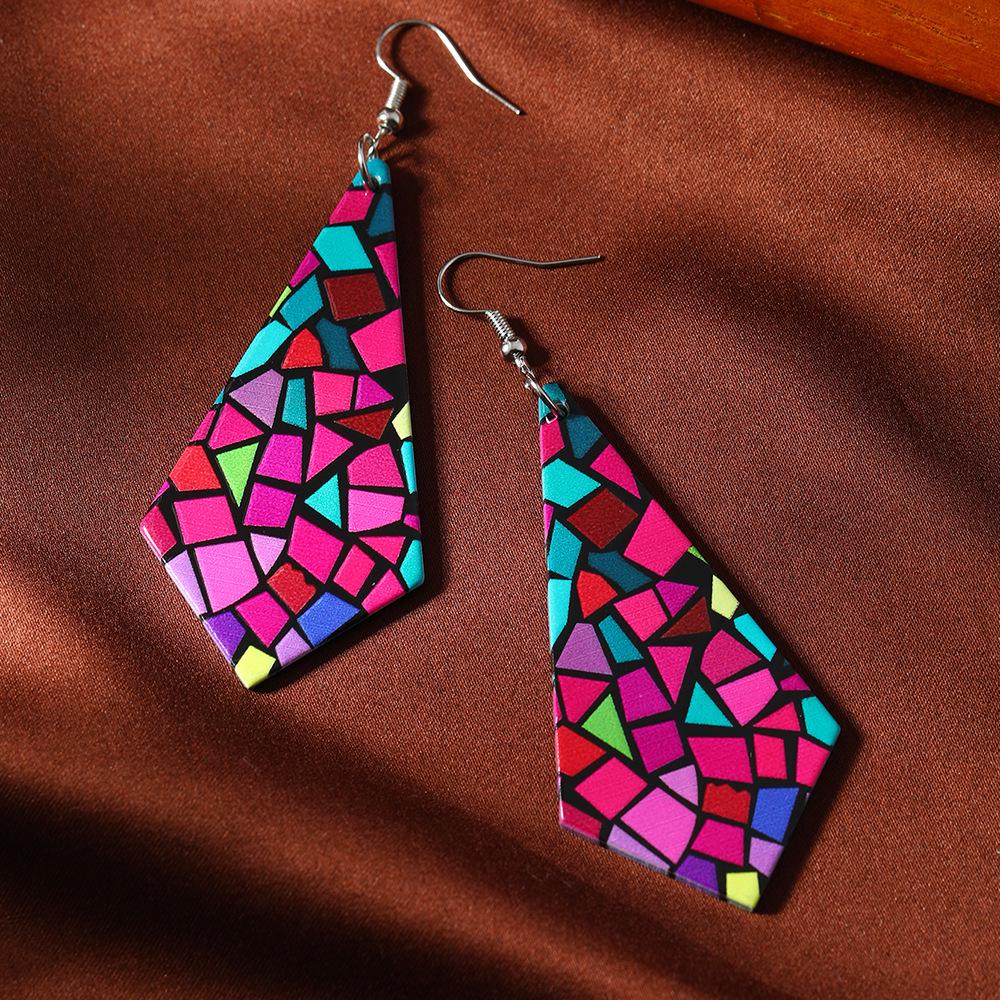 Hong Kong Retro Geometric Acrylic Earrings - Color Block Design for Fall/Winter