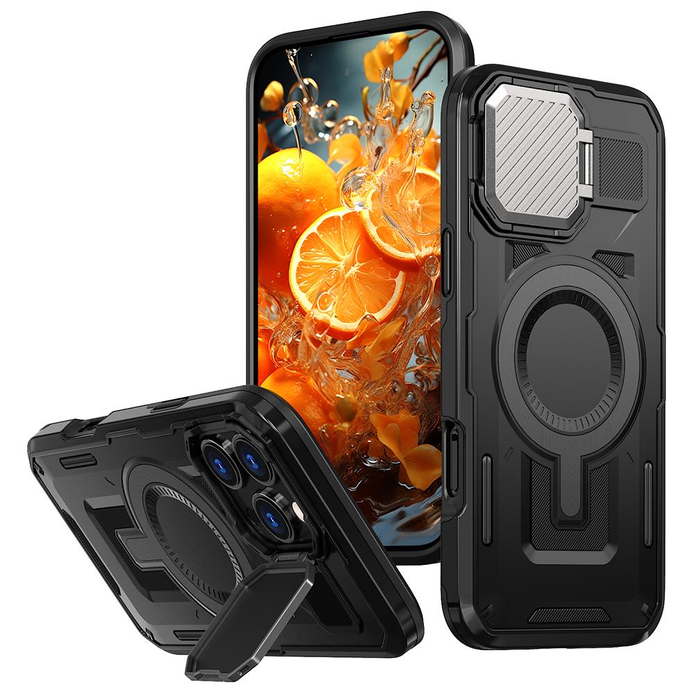 For iPhone 16 Pro Max Case Compatible with MagSafe Lens Lid Kickstand PC+TPU Back Cover