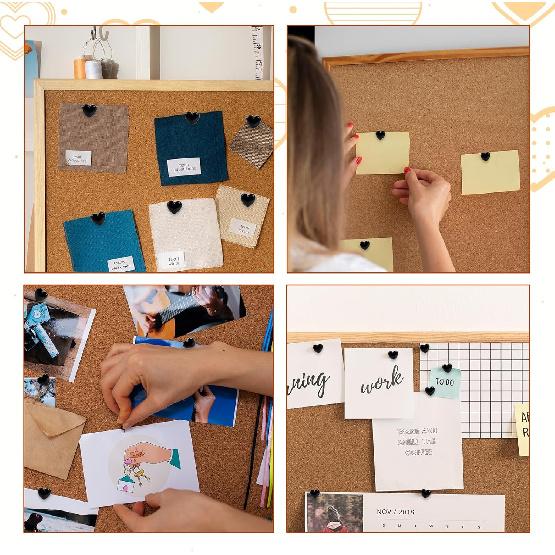 120 Pcs Black Heart Push P, Decorative Cute Push P for Travel Picture Photo Bulletin Board Wall DIY Craft Home School Office