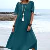 Ladies' Fashionable Vacation Solid Color Casual Round Neck Short Sleeved Loose Dress