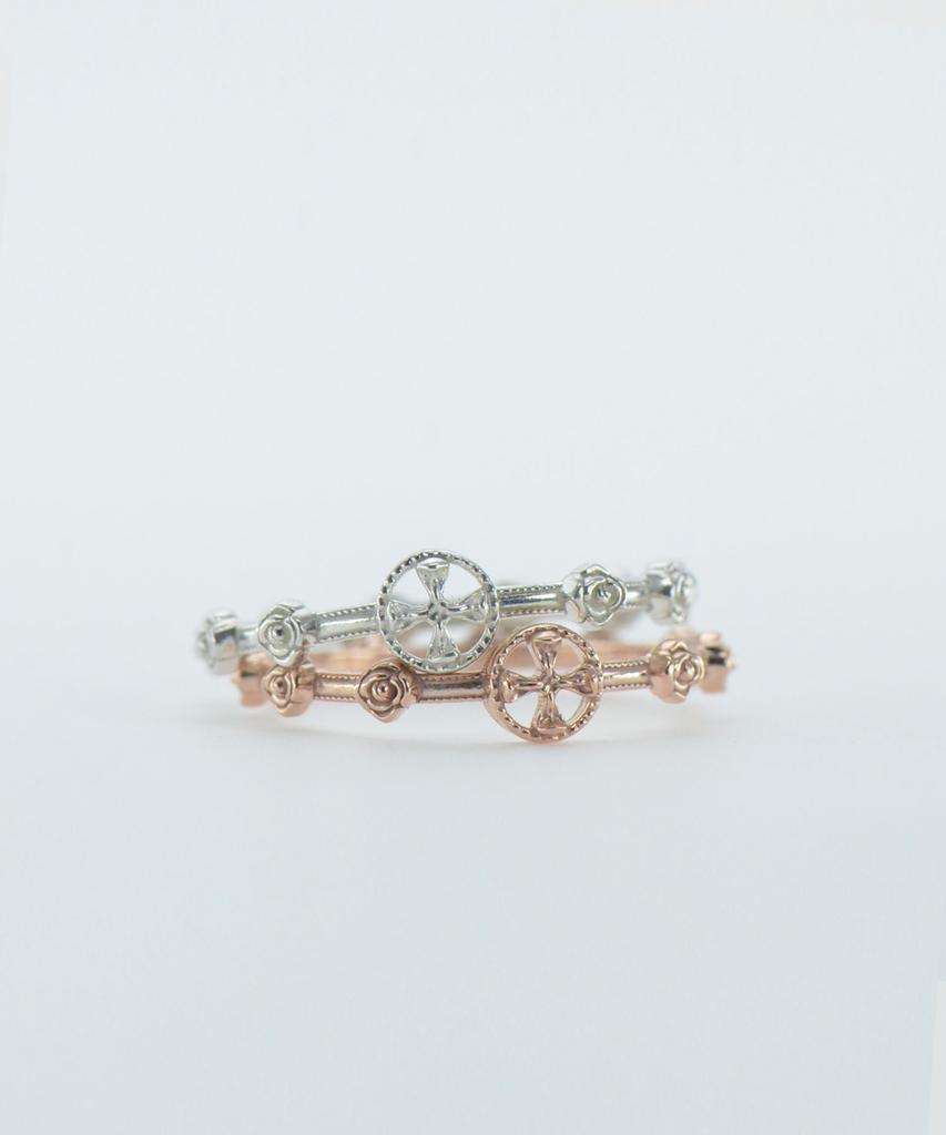 Vivus Cross Rose Rose Gold Silver Rosary Ring