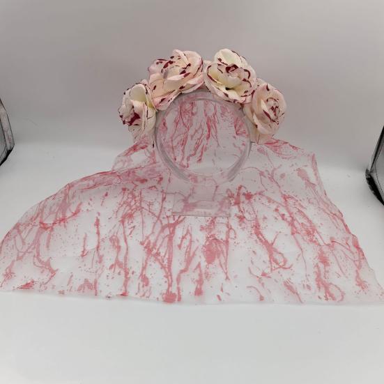 jijijing Rose Headband, Blood-Stained Veil Halloween Zombie Bride Headpiece, One-Piece Design Breathable Mesh Hair Hoop for Haunted House Cosplay