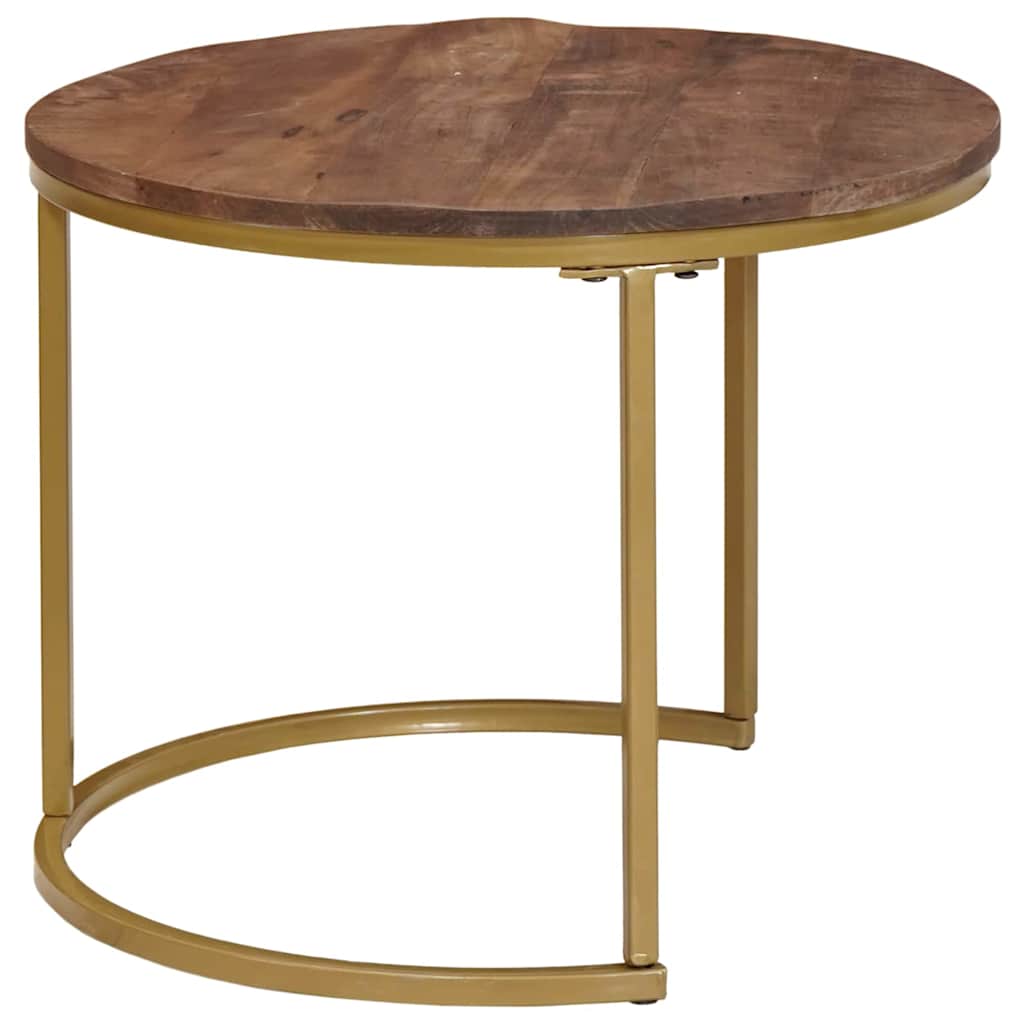 Nesting Coffee Tables Set 2 Pcs Solid Mango Wood and Steel