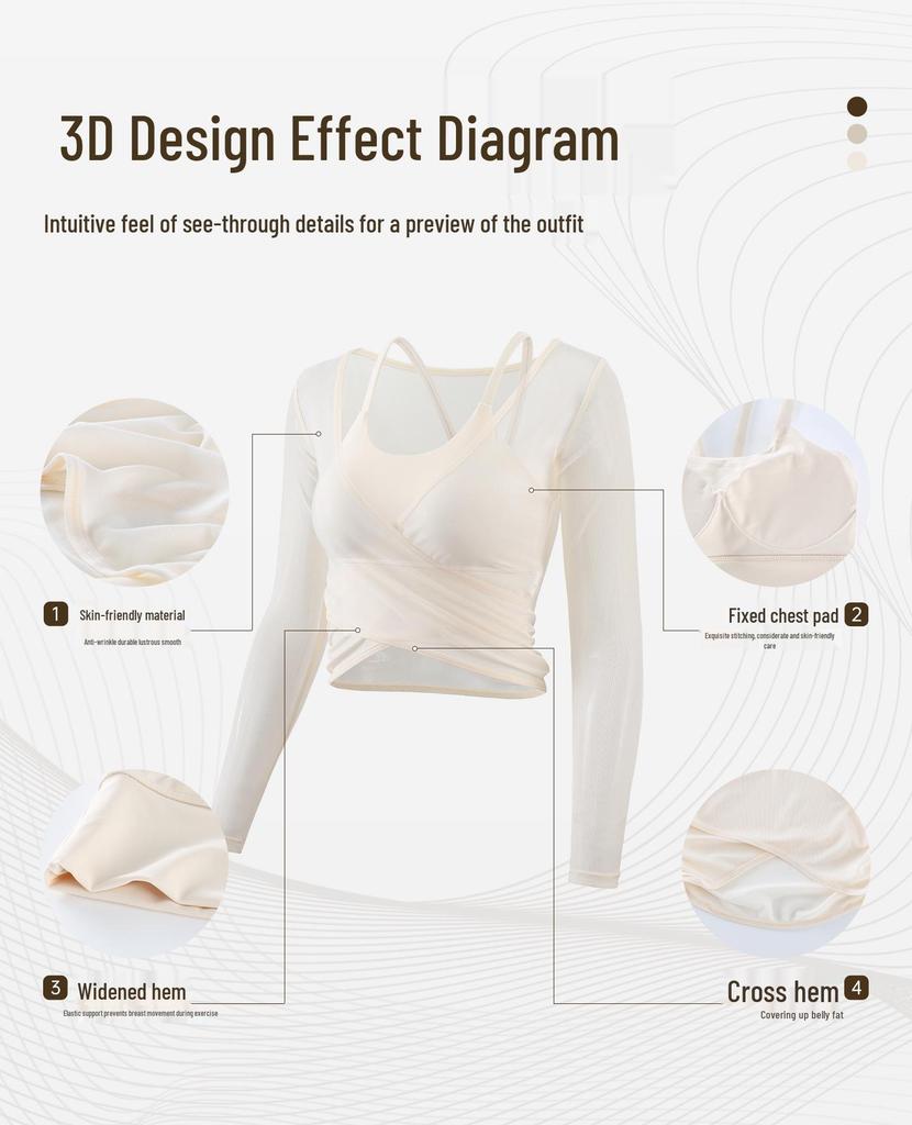 Women's Professional Yoga Set: Long Sleeve, Waist-Cinching, Slimming Two-Piece for Pilates with Chest Pads.