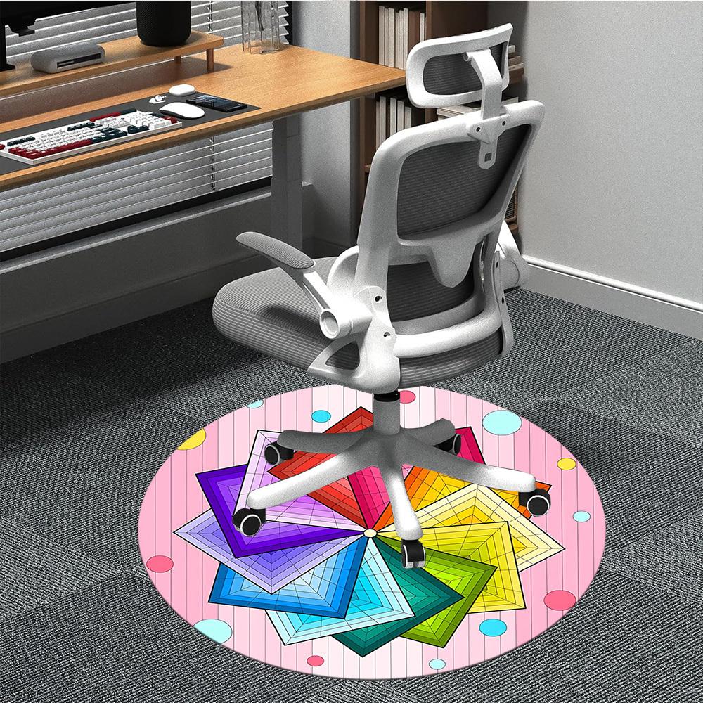 1pc Color Wheel Mandala Chair Carpet for Office, Round Polyester Mat, Indoor Decor for Office, Easycare Fabric, Washable Non-slip Area Carpet