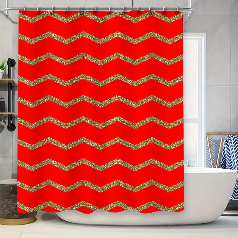 

Gold Glitter Chevron Shower Curtain Red Modern Bathroom Decor Washable Fabric For Bathtub Privacy Size 69X70 (175Cm X 180Cm) W60H190(CM)-1 Pcs