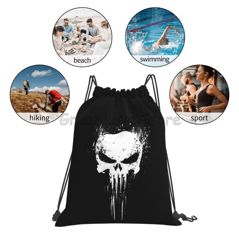 Custom Skeleton Skull Print Drawstring Backpack Bags Lightweight Foldable Gym Sports Sackpack Lightweight Training Sacks