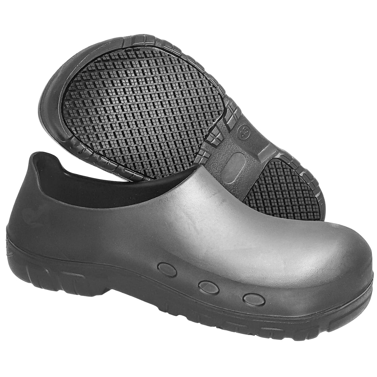 

Поварская обувь Hazako для мужчин и женщин, черная, с подноском, кухонные сабо, нескользящая, водонепроницаемая, рабочая обувь из ЭВА, S-106 [Черный, 46см, 28.0см]