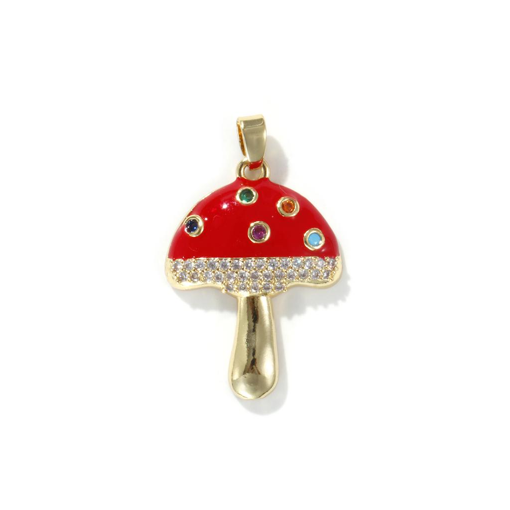 2 PCs Brass Charm Pendant 18K Real Gold Plated Red Mushroom Enamel Pendants For Necklace Bracalet Jewelry Making Findings