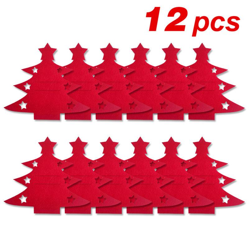 

Christmas Tree Shaped Felt Cutlery Mats Stars Durable Knife Fork Pad For Home Christmas Table Decorations Table Accessories