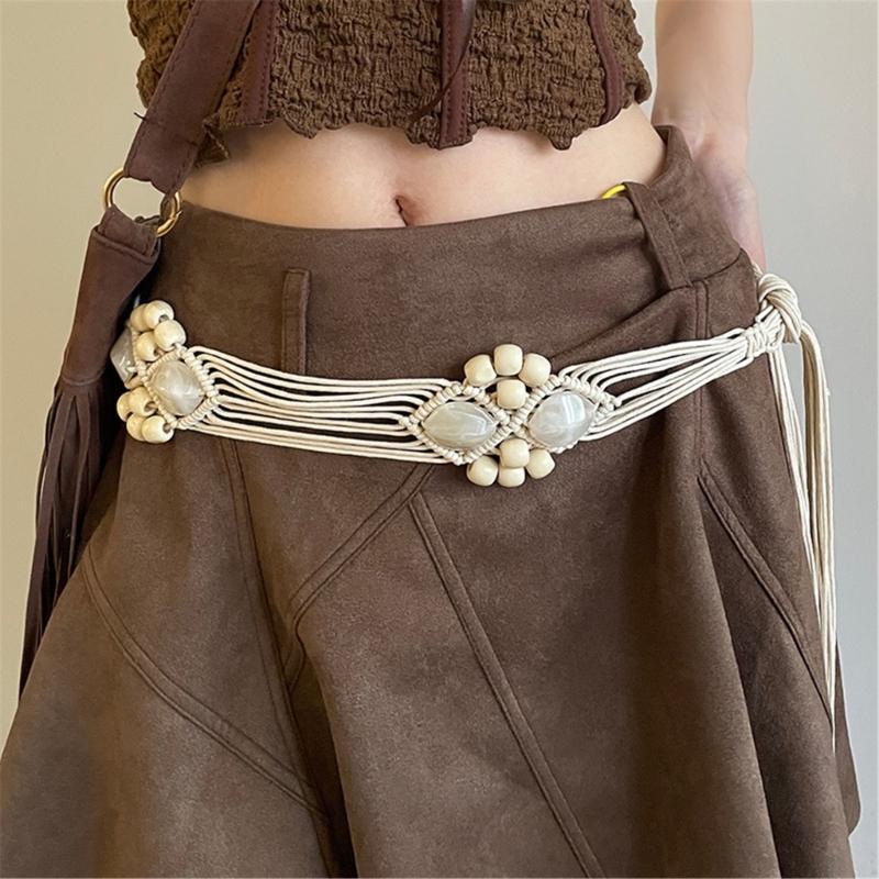Vintage Bohemian Waist Belt Self Knotted Braided Wax Rope Waistband Dress Chain Belt Decorative Belt Women Accessories