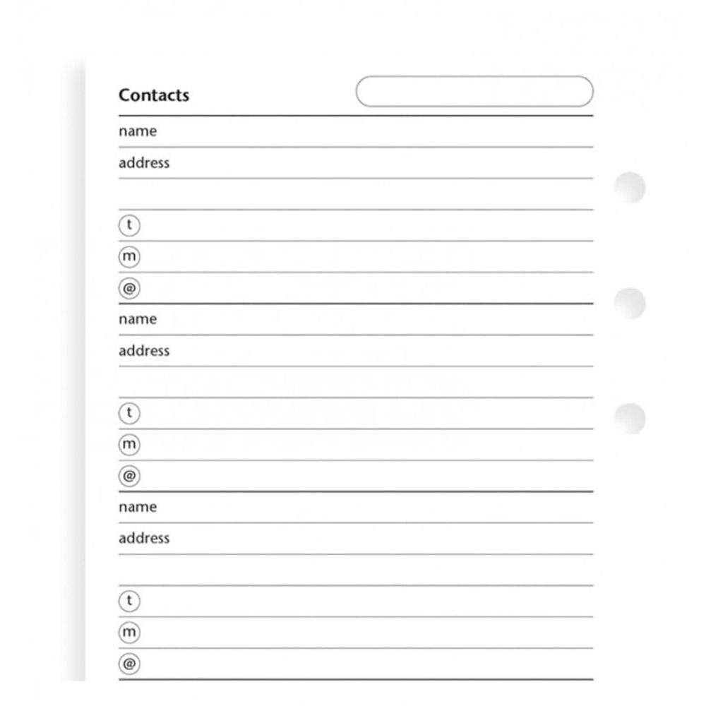 Filofax Filofax Pocket Contacts Pacote de valor Recarga