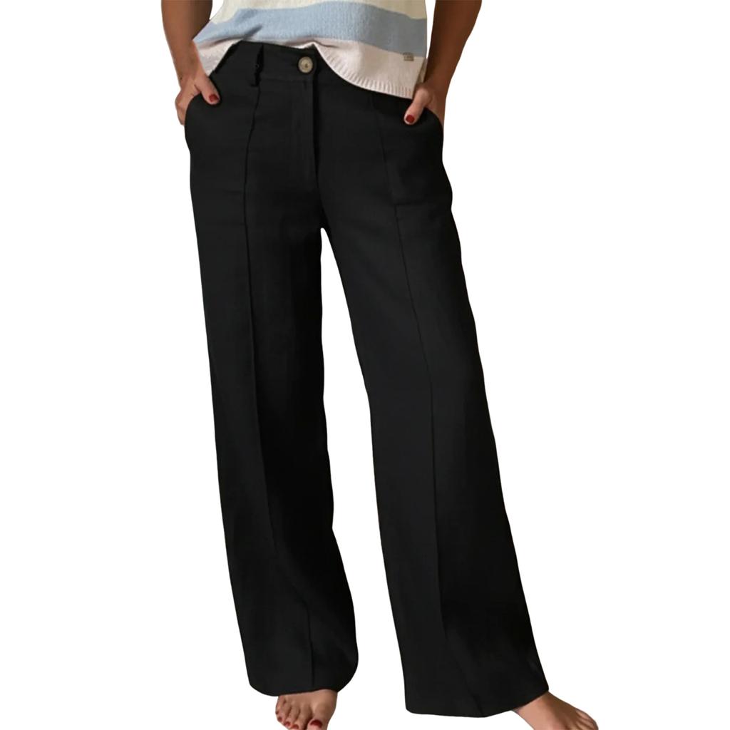 Women's Comfortable Wide,Leg Pants With Button And Zipper Pockets, Casual Straight Leg Pants