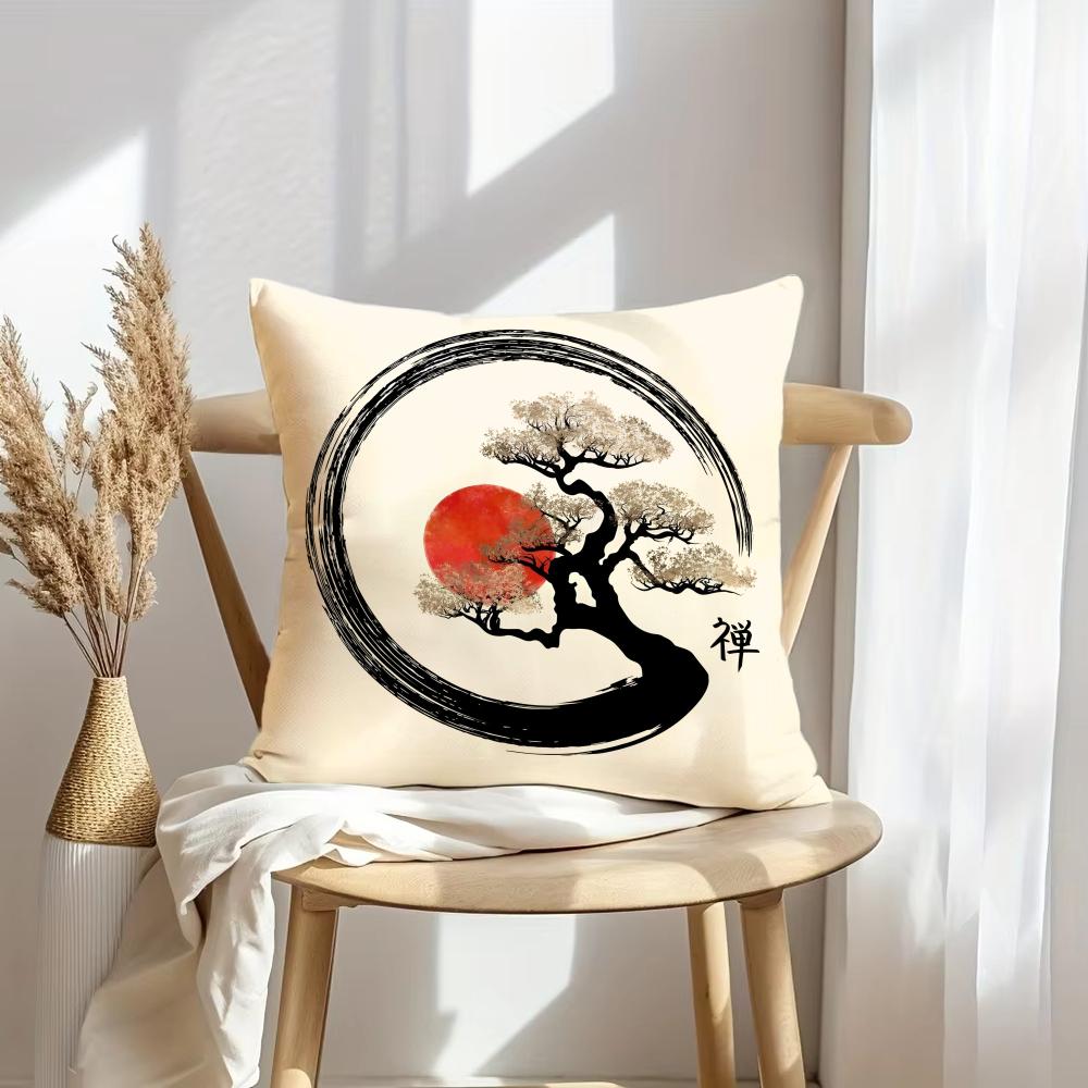 Chinese Ink Style Cushion Cover Soft Plush Throw Pillow Cover | Double-Sided Decorative Cushion Case | Sofa Bedroom Home Decor