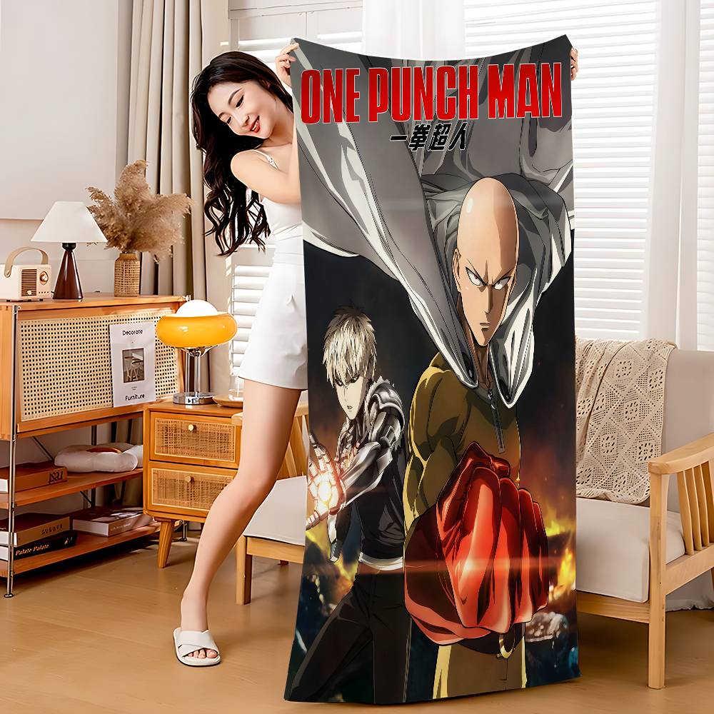 O-One-Punch Man S-Saitama Anime Beach Swimming Towel Soft Absorbent Washcloth Children's Gifts for Kids Travel Camping Gym