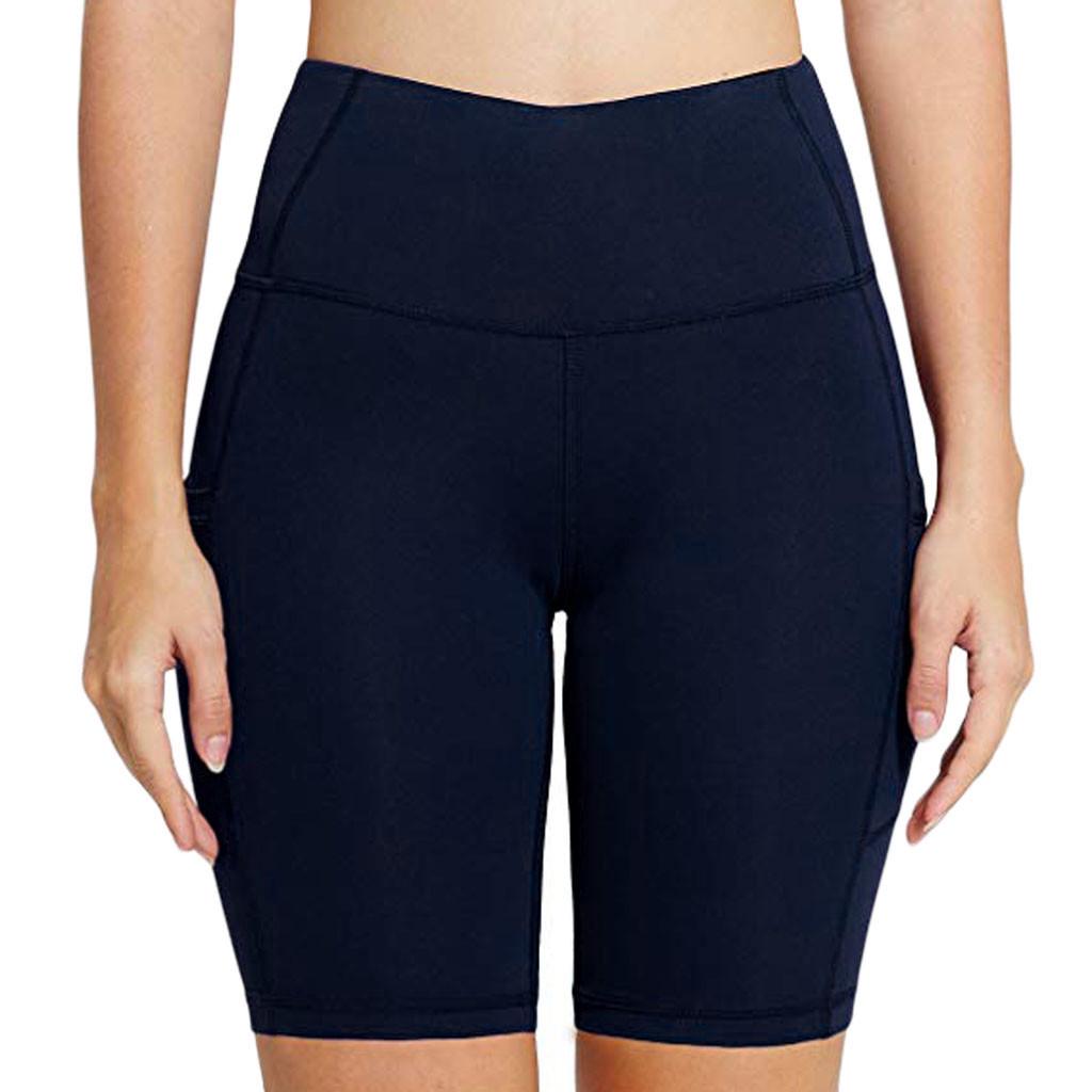 

Женские брюки для йоги с карманами и высокой талией, эластичные брюки для бега с пятью точками синий