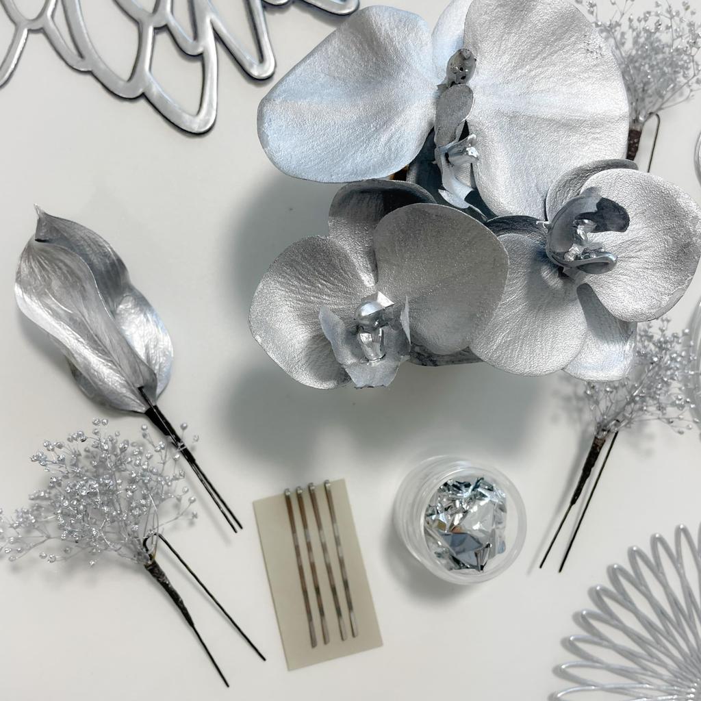 Silver Phalaenopsis Hair Ornament Coming of Age Ceremony Dried Flower Gypsophila Mizuhiki Silver Foil Graduation Ceremony Wedding Furisode Hakama