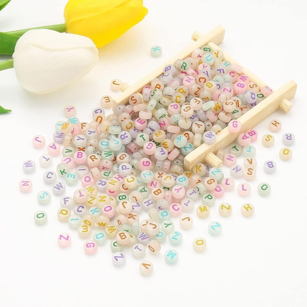 100/300/500 Letter Bead Luminous Acrylic Letter Bead Round 4X7mm Letter Bead Jewelry Discovery DIY Bracelet Necklace Craftsmanship Effect