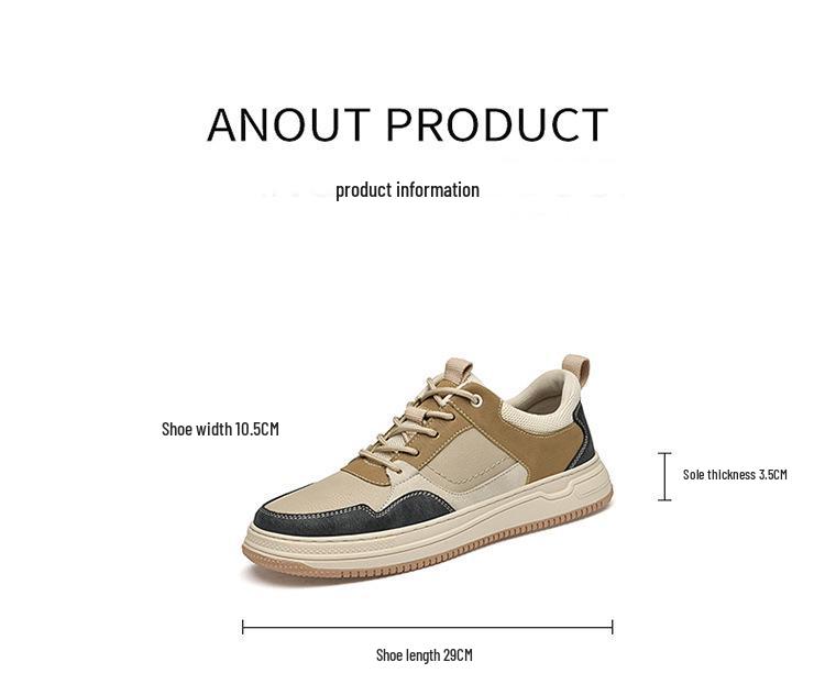 2032 Men's Handmade Flat Sole Cowhide Fashion Sneakers - Low-Top, Color Block, Large Size, Casual Spring/Autumn Trend