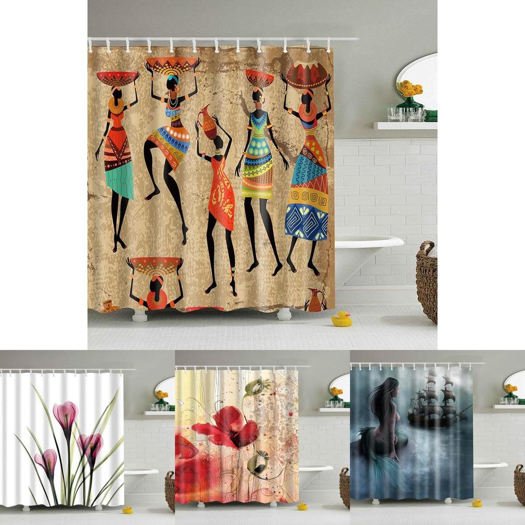 Waterproof Fabric Bathroom Shower Curtain Sheer Panel Decor 12 New Hooks