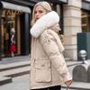 Winterjacke aus Baumwolle für Damen, pelzige Kapuze, verdickter Plüsch, lange Ärmel, elastische Taille, Taschen, Reißverschluss, Mantel, mittellang, winddicht, warm, Daunenmantel