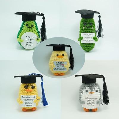 Handmade Wool Crochet Doll: Graduation Cap with Fruits & Vegetables Theme