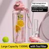 Large Capacity Sports Water Bottle with Time Marker Outdoor Portable Tritan Cup Leak-proof Water Bottles with Straw 1000/1500ML
