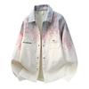 Trendy Men's Gradient Spray-paint Jacket, Classic Collar Button Placket Jacket, Oversized Streetwear Jacket for Daily Wear & Urban Styling