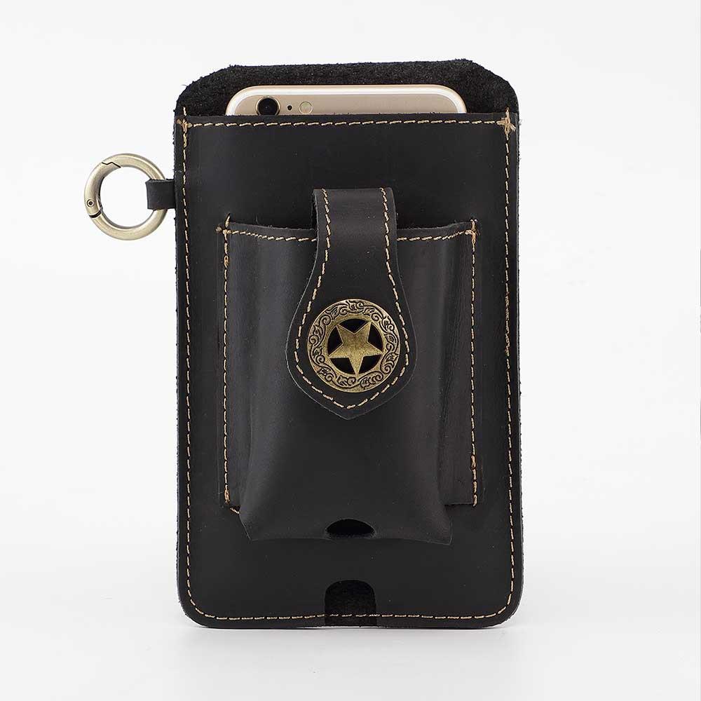 

Head layer cowhide men s leather waist bag with leather belt, mobile phone bag, cowhide leather bag, outdoor work waist hanging bag чорний