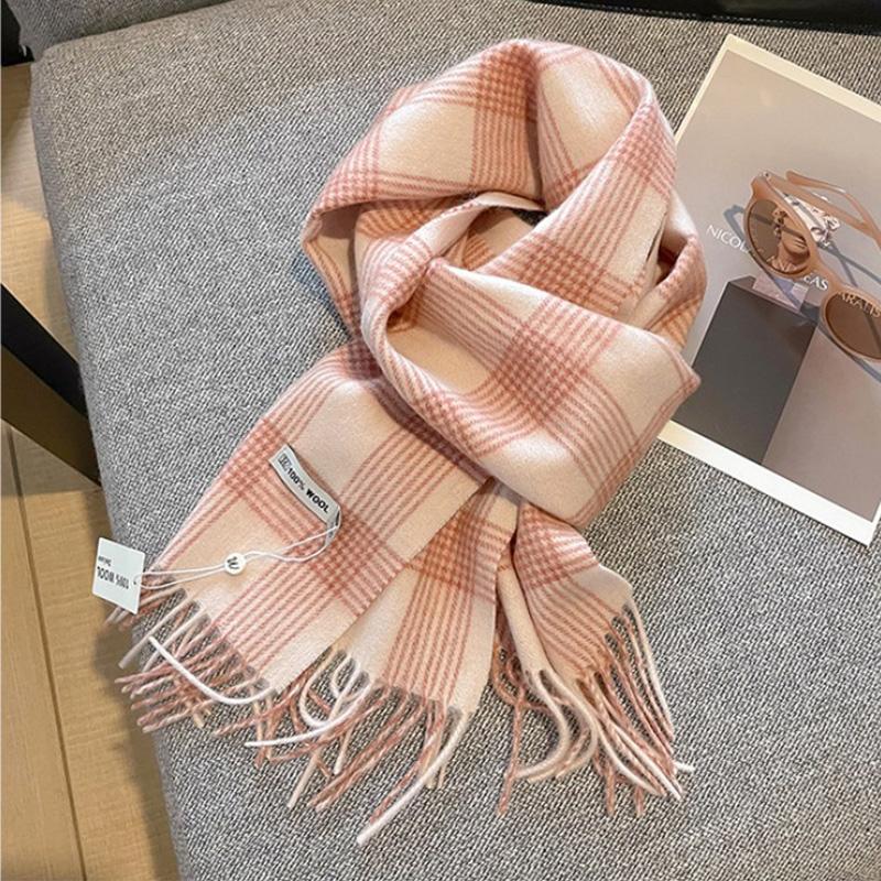 

Sweet Student Wool Neckerchief Luxury Wool Winter Thick Warm Plaid Scarf for Women Fashion Soft Wrap Bandana Blanket XWJ106 180x30cm