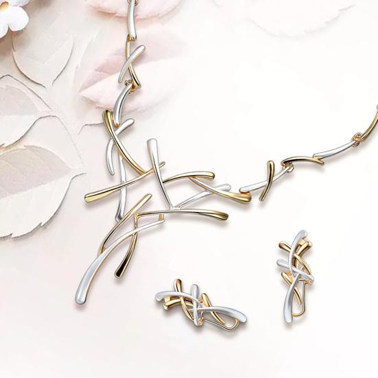 1 Set Tragbares Ohrring-Halsketten-Set Korrosionsbeständige Legierung Zweig Kreuzmuster Damen Schmuckset für den täglichen Gebrauch