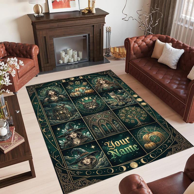 Witchcraft Theme Crystal Velvet Rug Personalized Custom Name Text Soft Floor Mat Home Decor