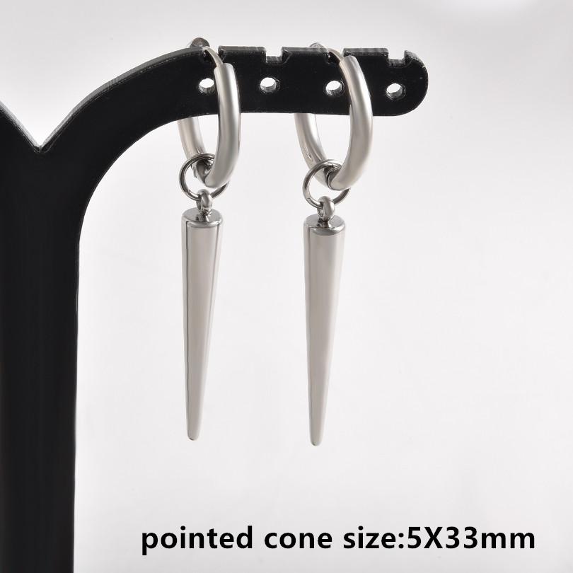 Nicht verblassend Unterschiedliche Länge Spitzkegel Hängeohrringe Edelstahl Runde Creolen für Damen Herren Schmuck Ohrpiercing Geschenk
