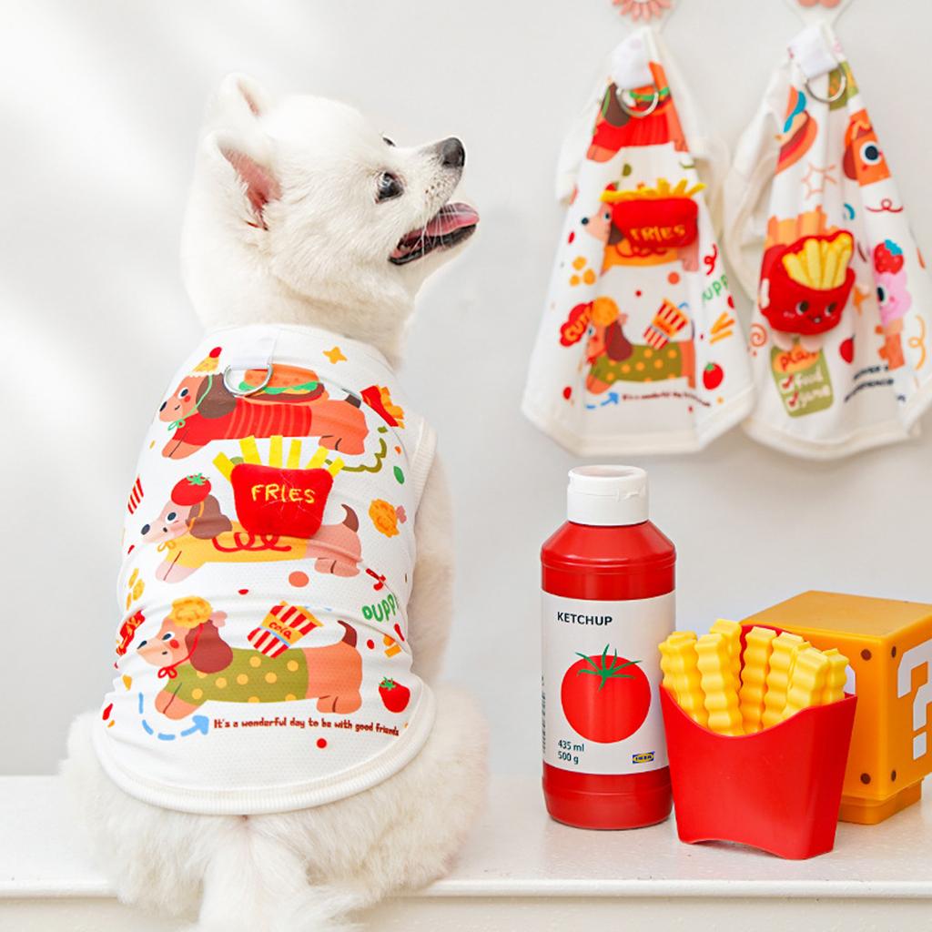 New Cute Cartoon Pet Clothes Hamburger Fries Print Sleeveless Vest Breathable Thin Pet Clothing Pet Supplies