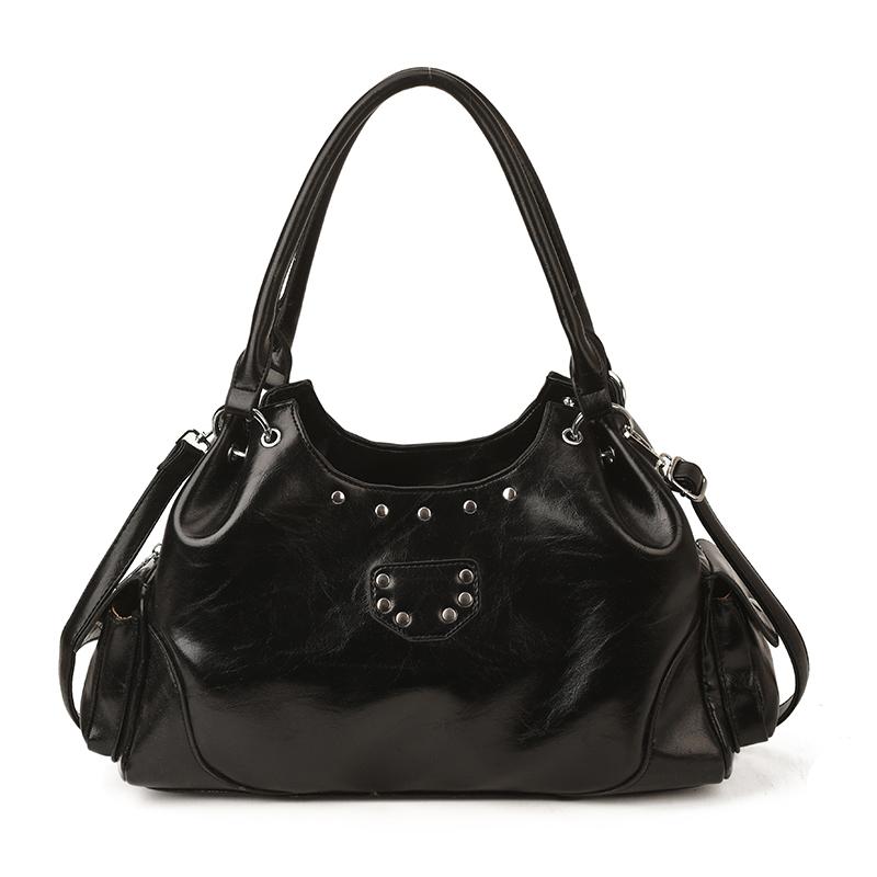 

Faux Leather Hobo Bag Women Fashion Shoulder Bag With Stud Detail Soft Texture Handbag Everyday Use чёрный
