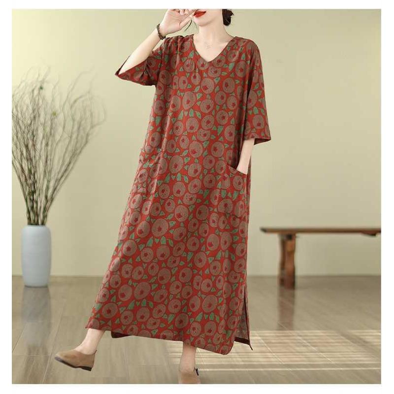 Literary Retro Vacation Style Enlarged Thin V-neck Long Skirt