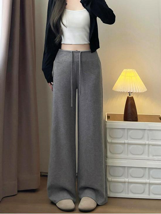 Spring/Summer Maternity Drawstring Wide-Leg Pants: Relaxed Fit, Elastic Waist Large чёрный