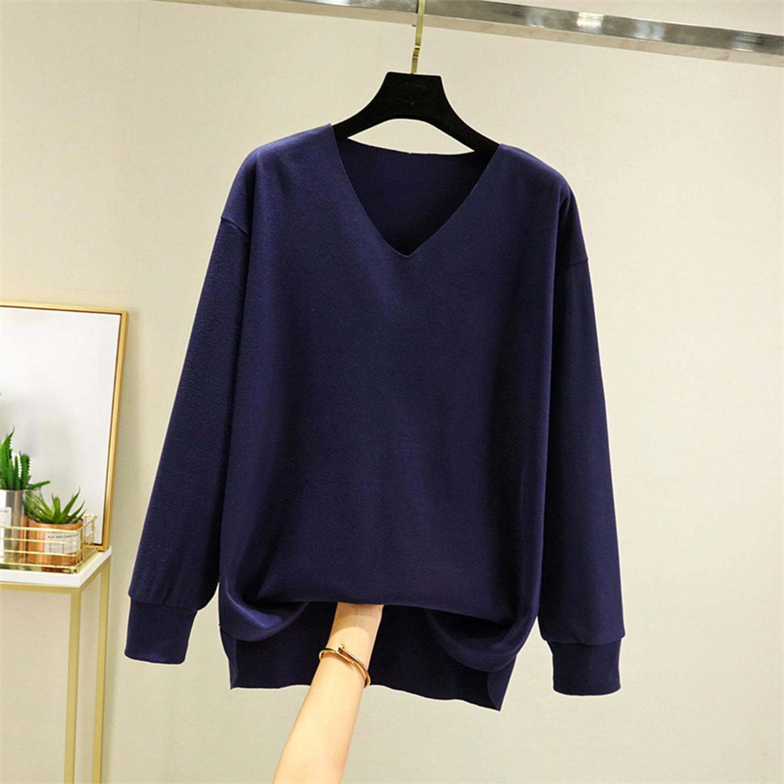 

Женский модный однотонный флисовый утолщенный топ с длинными рукавами L тёмно-синий