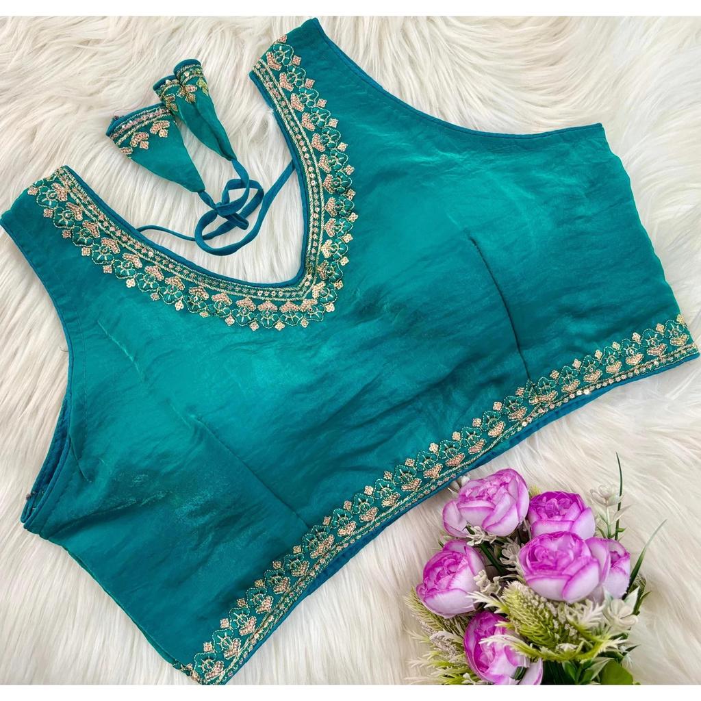 Blusa sin mangas de mezcla de seda para mujer Ropa de fiesta india Diseñador Étnico Choli