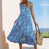 European American Style Summer Abstract Beach Vacation Midi Dress New