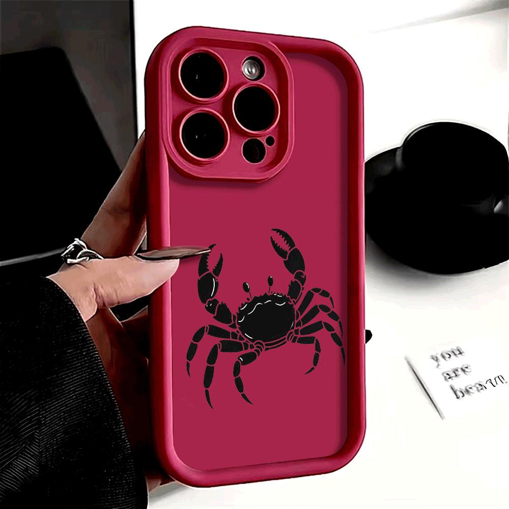 Shockproof Phone Case For iPhone 16 15 14 13 12 11 Pro Max Plus/Mini XS Funny Black Crab Pattern TPU Lens Protect Soft Cover