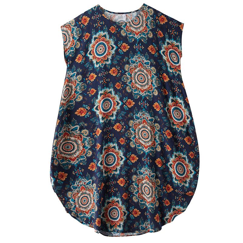 Kurzarm Plus Size Baumwolle Vintage Blumenmuster Neu in Kleidern für Damen lässig locker langes Sommerkleid
