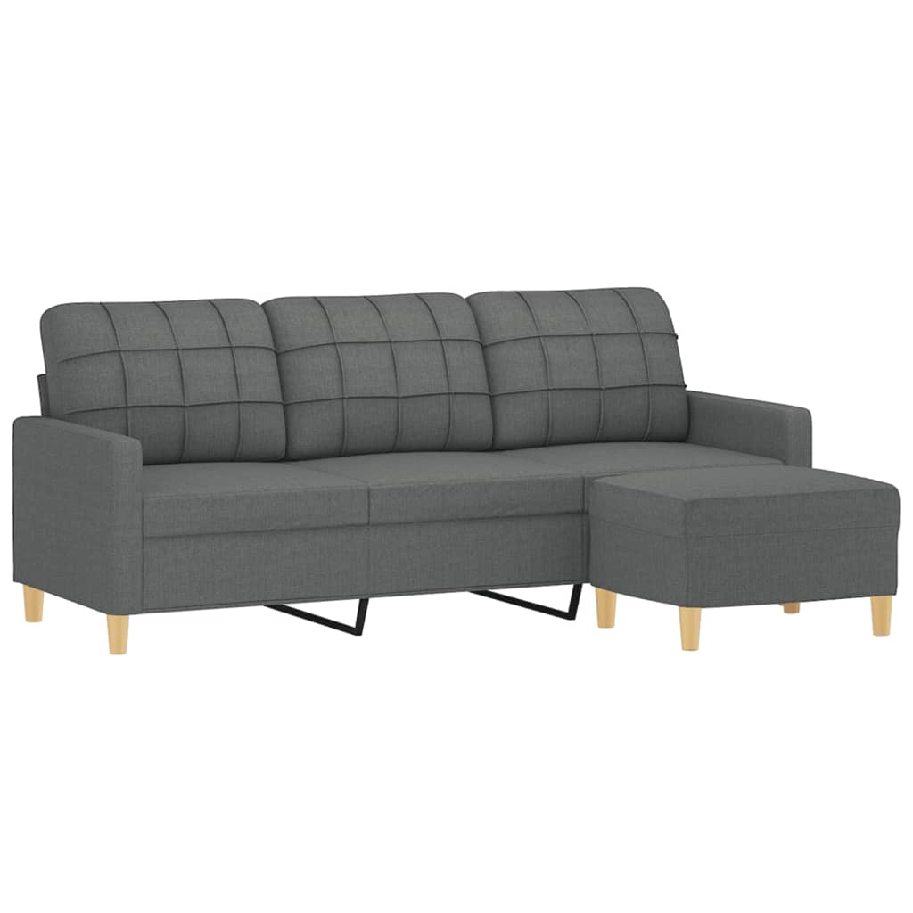 Vidaxl 3-Seater Sofa with Footstool, Dark Grey, 180 Cm, Fabric