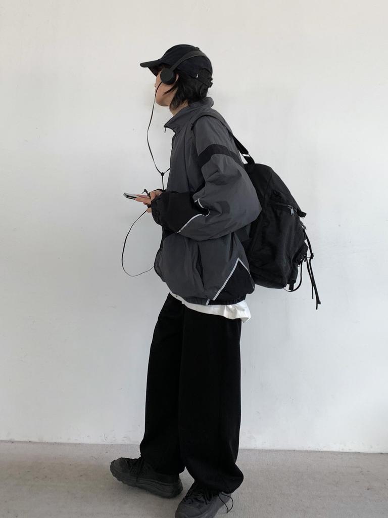 Herren Vintage Retro Windbreaker Jacke mit Reißverschluss - Vielseitige Frühling/Herbst Freizeitkleidung