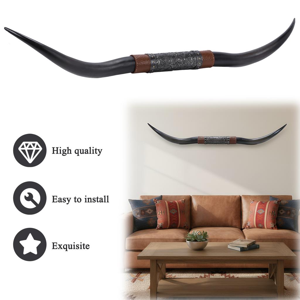70.8In 180CM Retro Ethnic Style Animal Horn with Hanging Hole Wall Hanging Ornament Multi-Purpose for Living Room Hallway Office