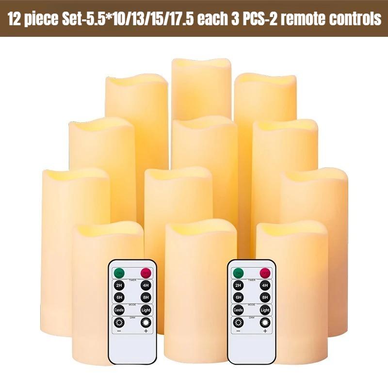 9/12/24PCS Flameless LED Candle Light Creative Wishing Christmas Decorative Column Candle Fake Plastic Candle Battery Powered Home Wedding