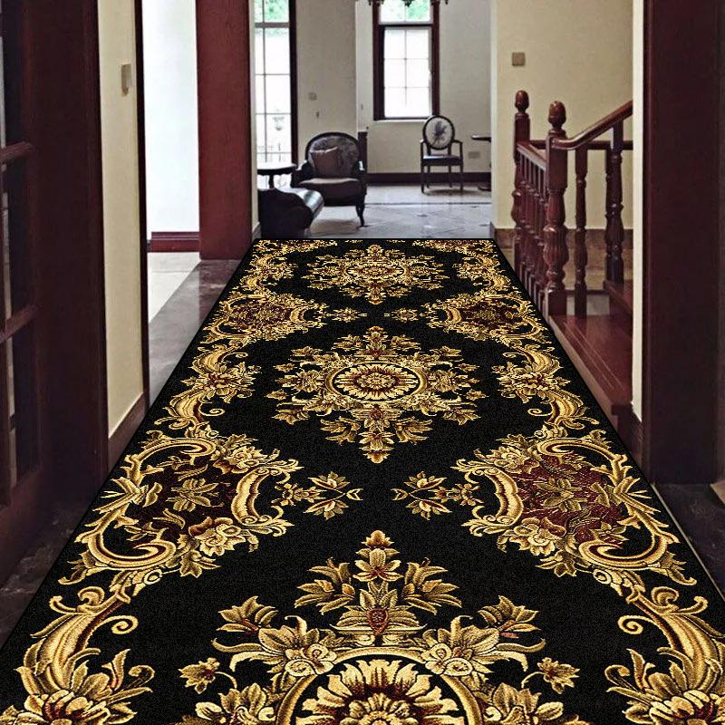 European Luxury Long Corridor Carpet Non-slip Stairway Hallway Decoration Runner Rug Customizable Aisle Kitchen Mat Washable