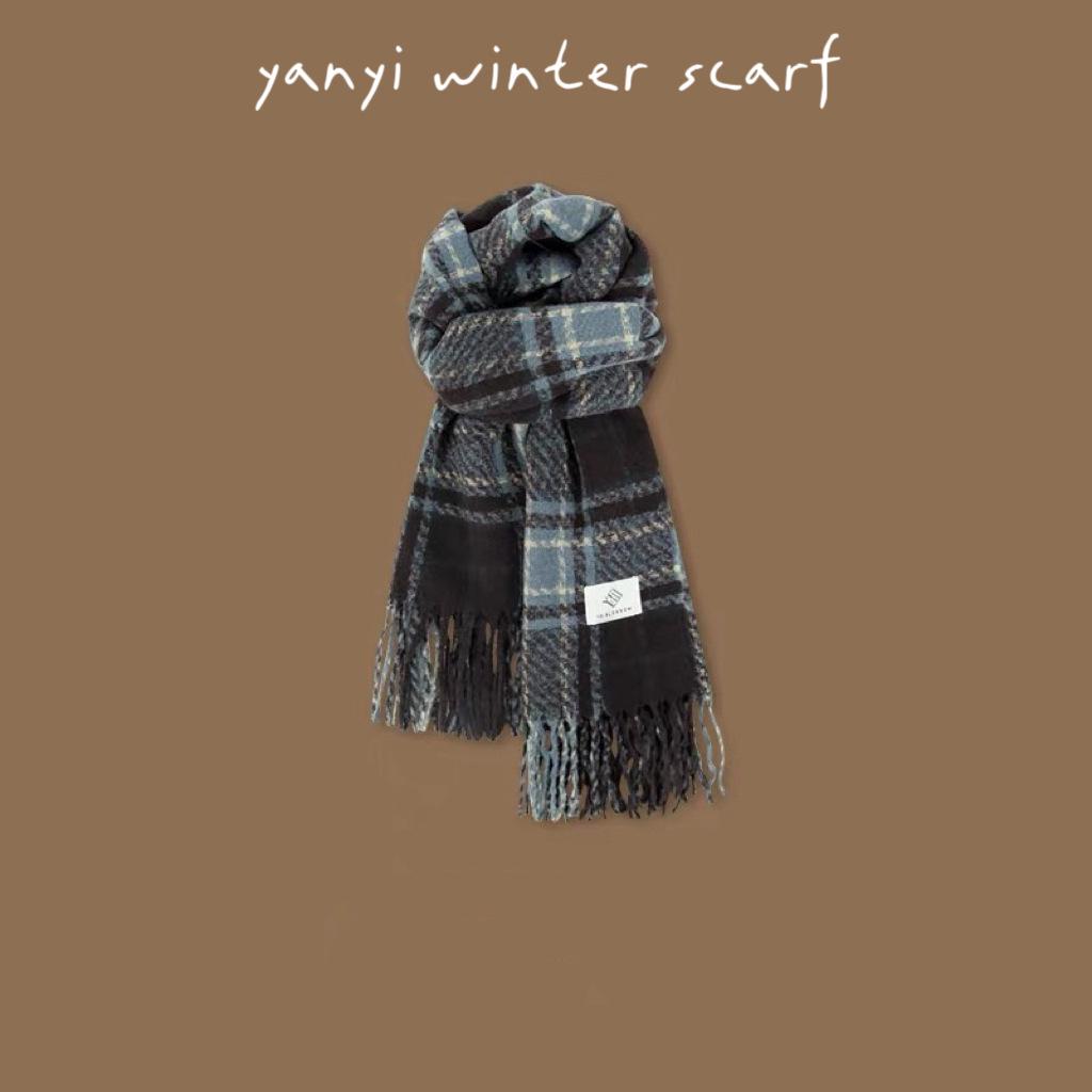Women's Autumn & Winter Plaid Scarf: Thick Imitation Cashmere Shawl, Solid Color Neck Warmer for Students