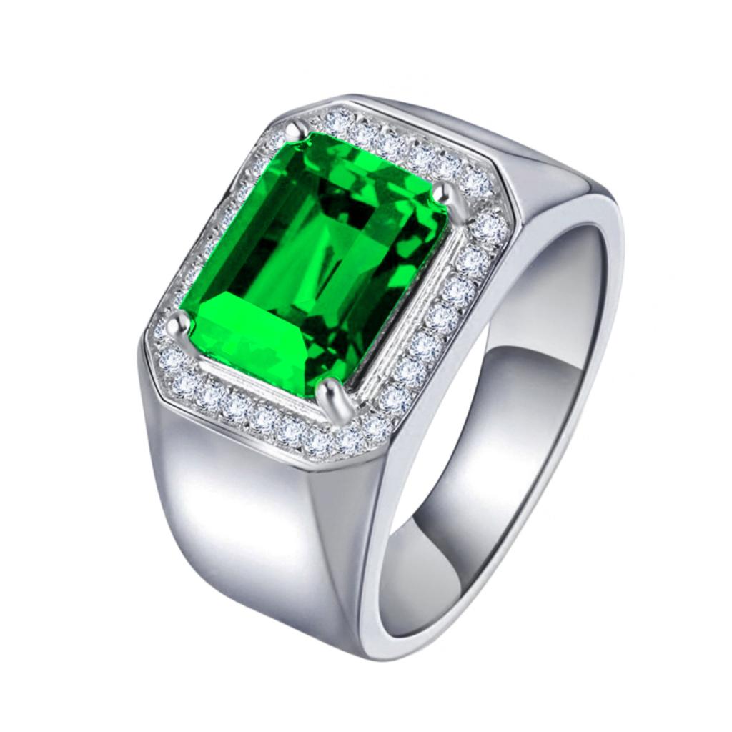 Solitaire Male 5ct Lab Emerald Sapphire Ring 925 Sterling Silver Engagement Wedding Band Rings for Men Moissanite Party Jewelry